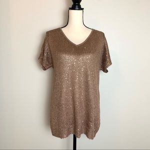 i Jeans by Buffalo Short Sleeve Sequin Sweater Medium